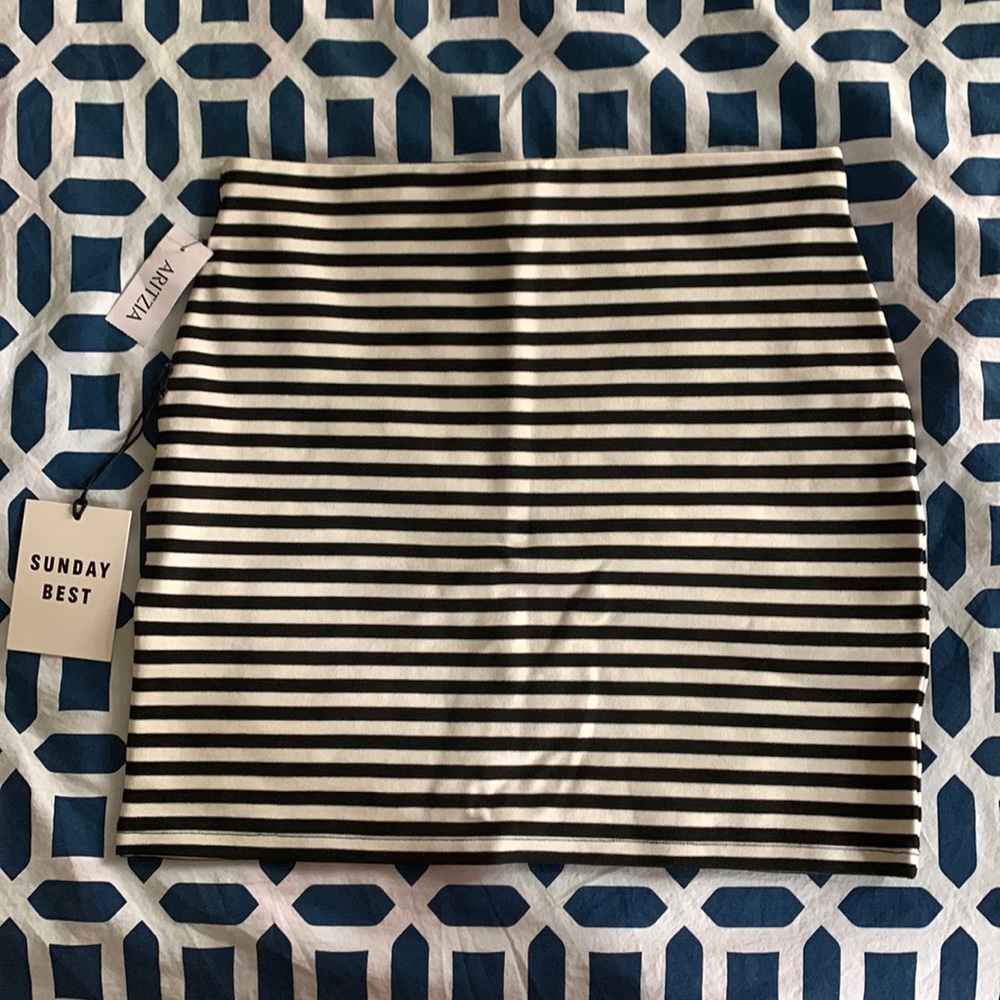Black and white striped mini skirt
